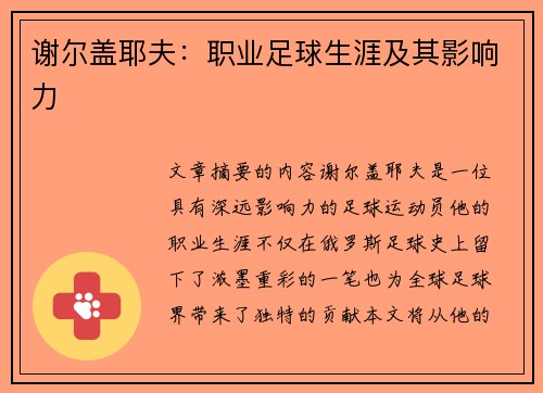 谢尔盖耶夫：职业足球生涯及其影响力